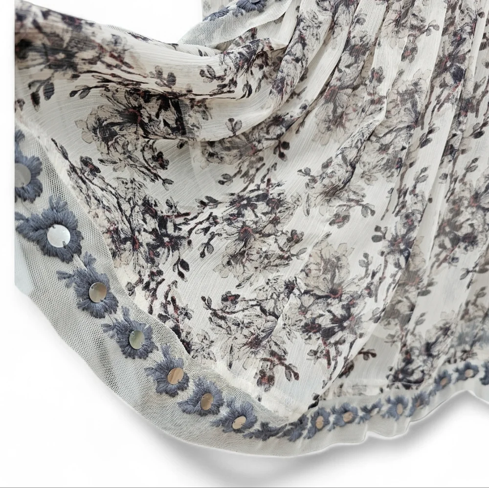 Free People Elsie Sheer Lace Boho Dress Midnight Garden Floral Mini, Size XS - Picture 9 of 10